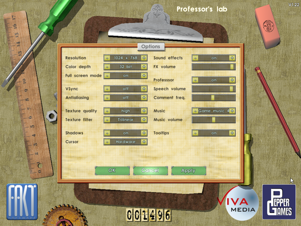 Crazy Machines 1.5: More Gizmos, Gadgets, & Whatchamacallits (Windows) screenshot: New from the Lab - Options