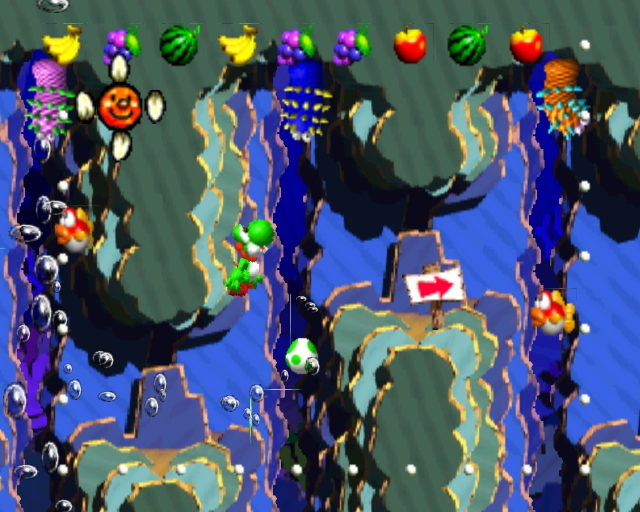 Yoshi's Story (Nintendo 64) screenshot: Obligatory underwater level.
