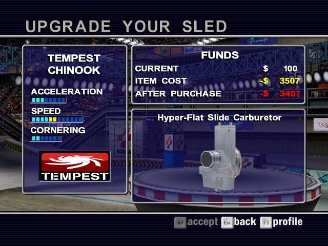 Whiteout (Windows) screenshot: Like most other racing games you can customize your sled to a certain point.