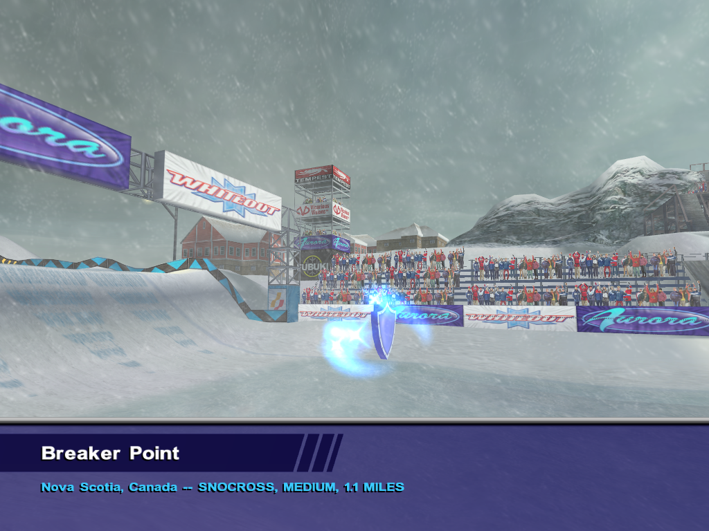 Whiteout (Windows) screenshot: Blizzard conditions in Nova Scotia.
