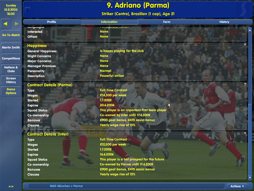 Championship Manager: Season 03/04 (Windows) screenshot: Loan contract details