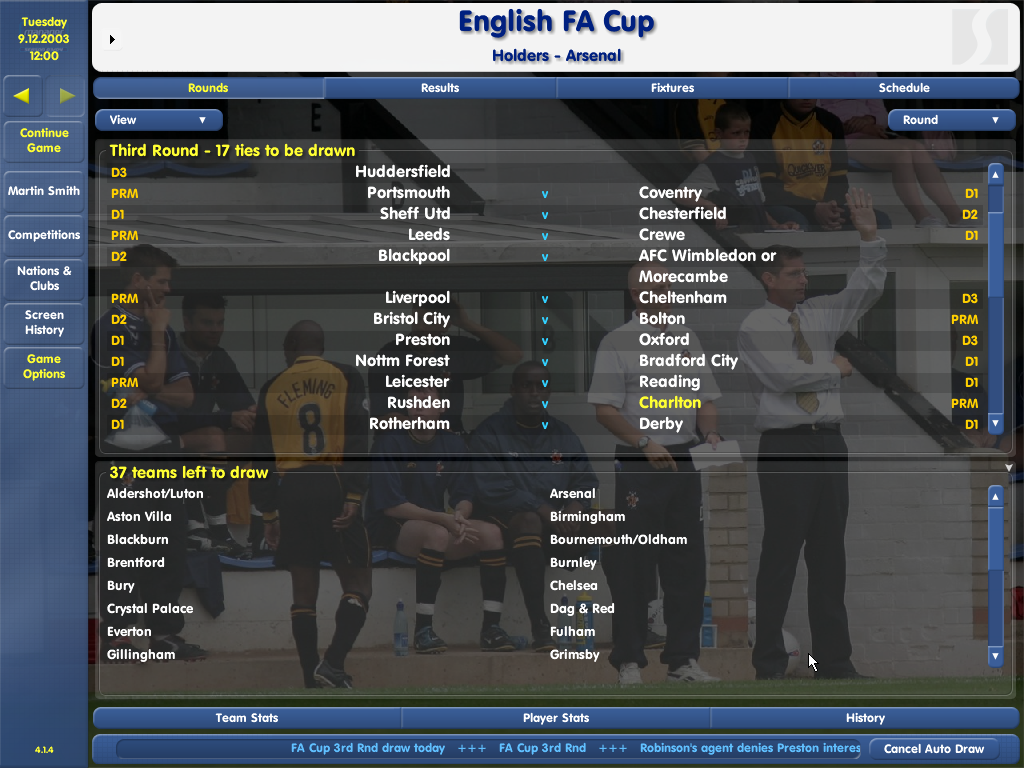 Championship Manager: Season 03/04 (Windows) screenshot: Live Cup draw