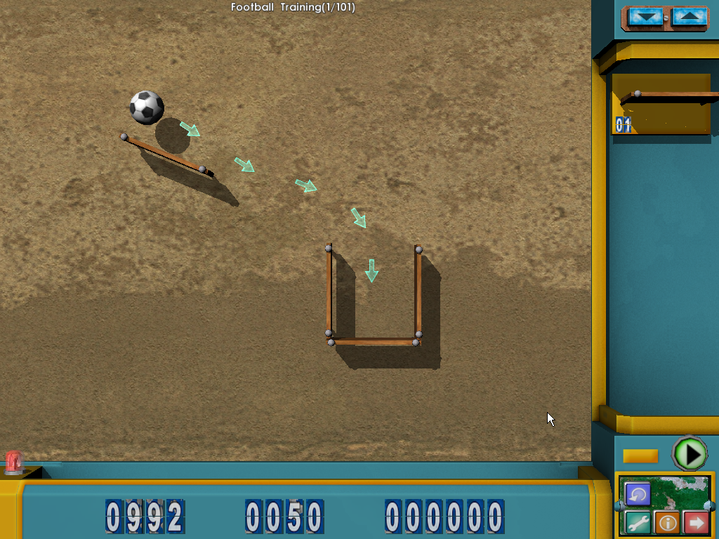 Crazy Machines 1.5: More Gizmos, Gadgets, & Whatchamacallits (Windows) screenshot: Puzzle 1 of 101 - Inventor's Training Camp