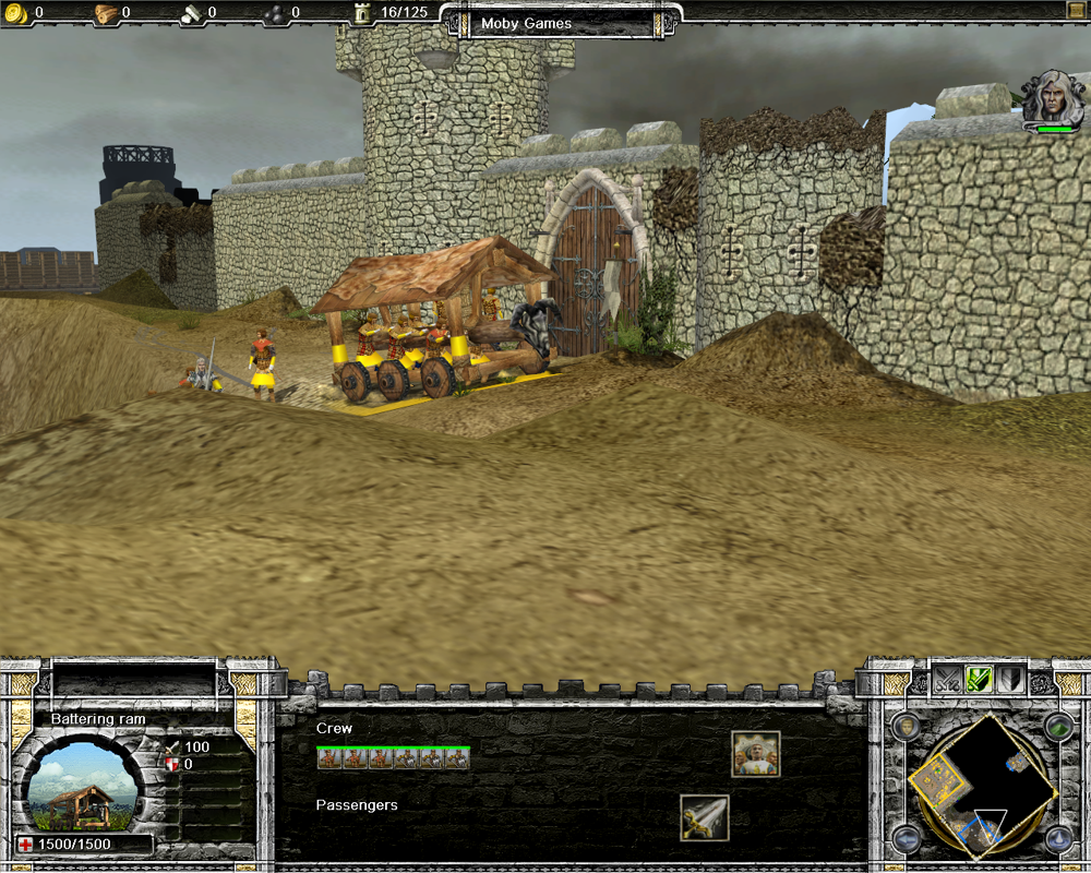 Castle Strike (Windows) screenshot: The battering ram is important in penetrating enemy castles.