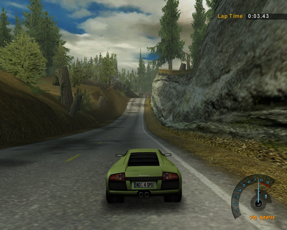 Need for Speed: Hot Pursuit 2 (Windows) screenshot: One of the two default behind car views.