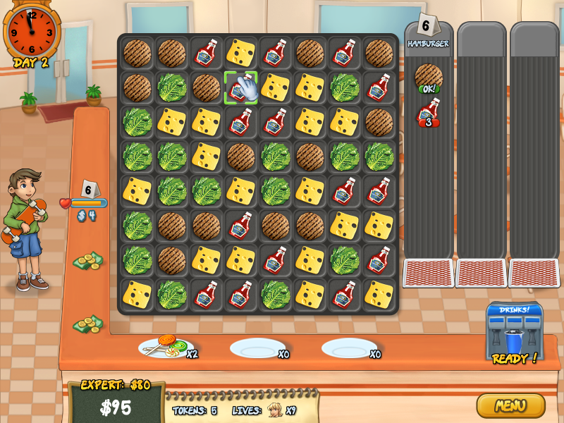 Burger Rush (Windows) screenshot: Made it to the expert goal.