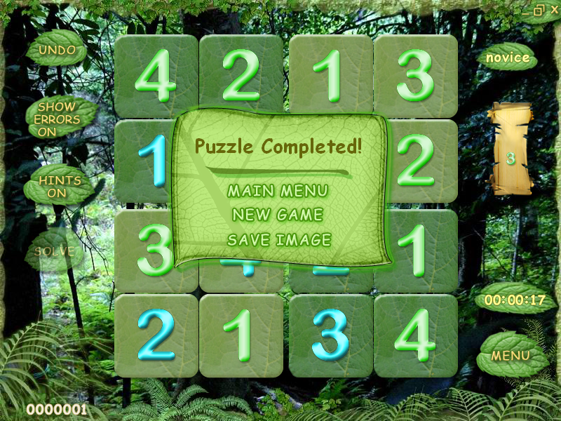 Buku Sudoku (Windows) screenshot: The Tropical Rainforest theme with a simple 4x4 grid