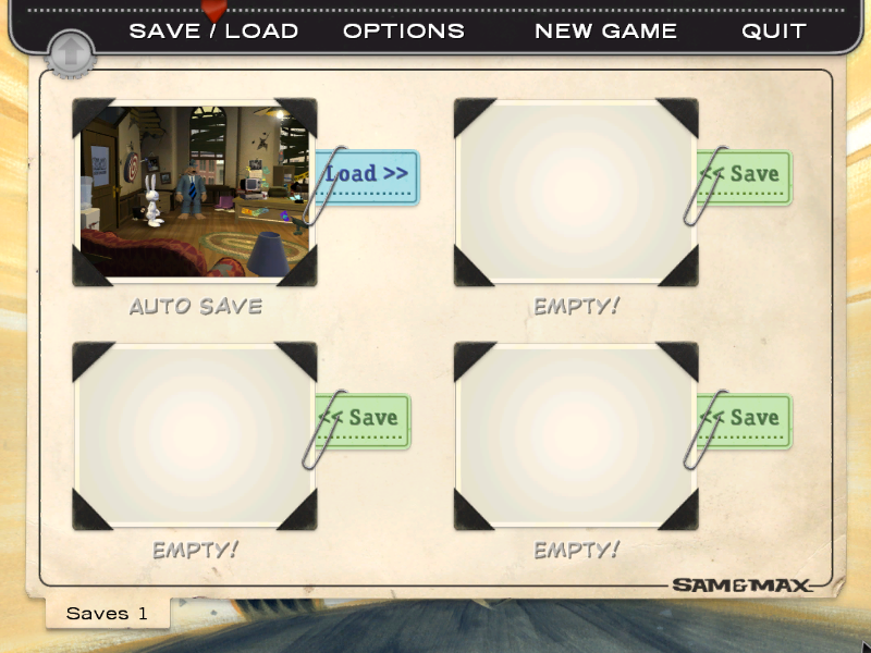 Sam & Max: Episode 1 - Culture Shock (Windows) screenshot: Game Save/Load Screen