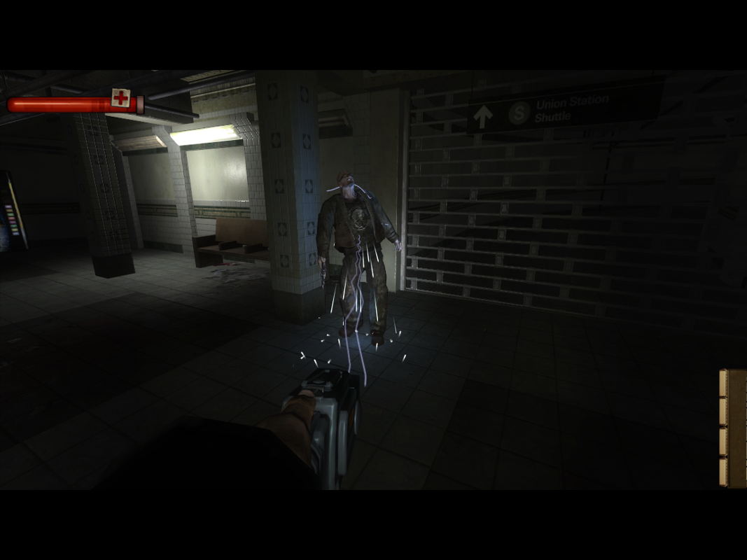 Condemned: Criminal Origins (Windows) screenshot: You also have a taser which is great for stunning enemies. Sometimes it can even be fatal all by itself.