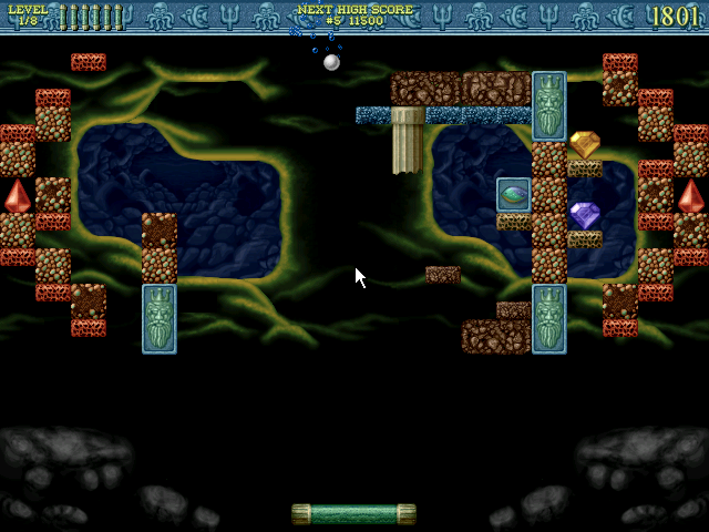 Bricks of Atlantis (Windows) screenshot: Coral caves level 1, with an enlarged bat