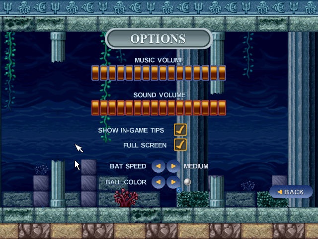 Bricks of Atlantis (Windows) screenshot: Options