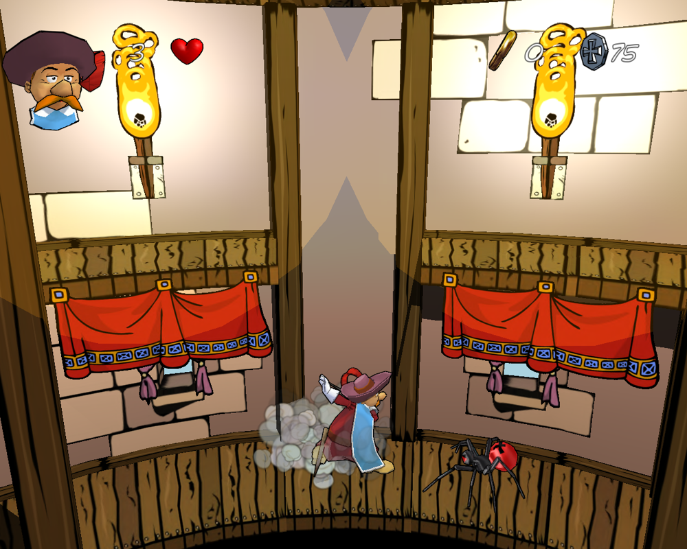 Legendo's The Three Musketeers (Windows) screenshot: Fighting off a spider.