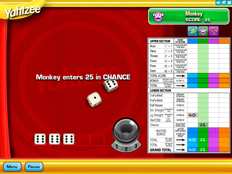 Yahtzee (Windows) screenshot: Not sure why he didn't use the sixes, or 4 of a kind.