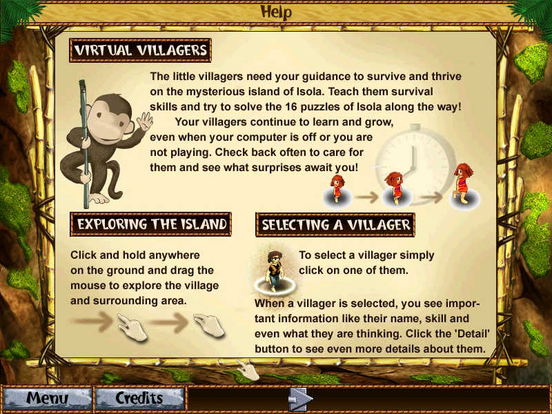 Village Sim (Windows) screenshot: Gameplay explanation