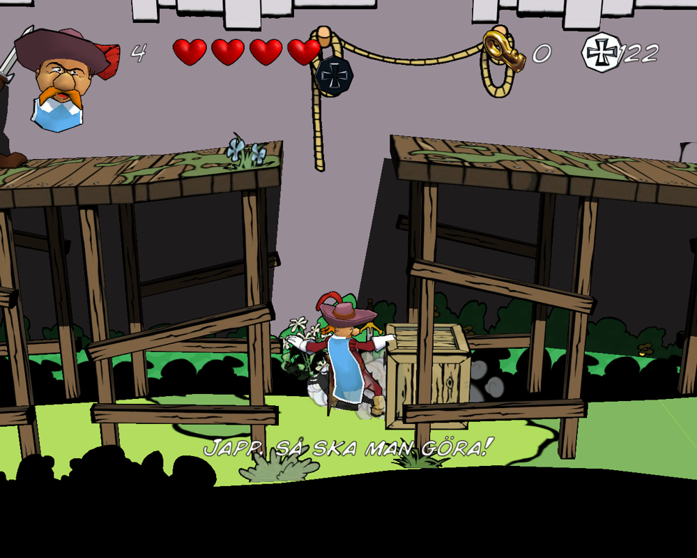Legendo's The Three Musketeers (Windows) screenshot: Boxes can be pushed or pull to reach higher ground.