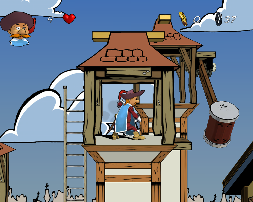 Legendo's The Three Musketeers (Windows) screenshot: A clock tower with a somewhat unusual construction.