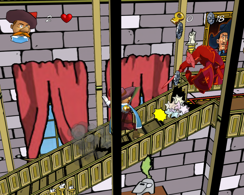 Legendo's The Three Musketeers (Windows) screenshot: Fighting a guard in the staircase.