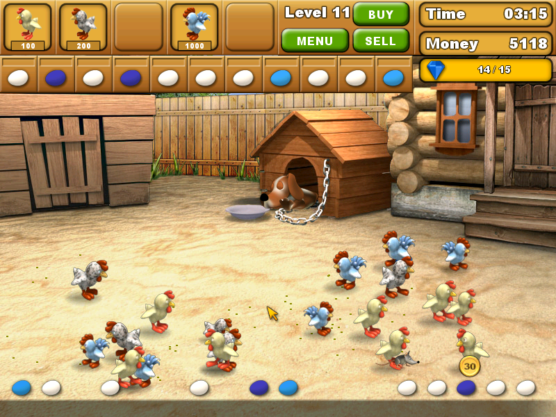 Chicken Chase (Windows) screenshot: It's raining eggs.