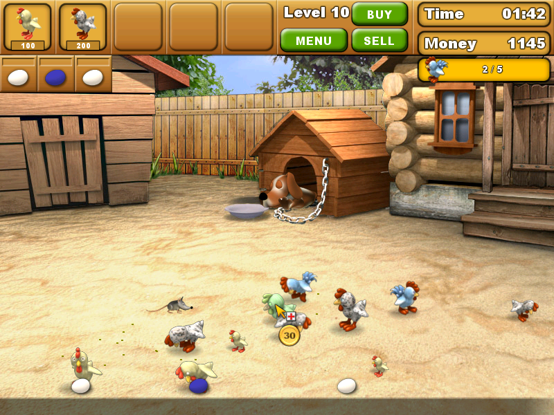 Chicken Chase (Windows) screenshot: Click on the sick (green) bird.