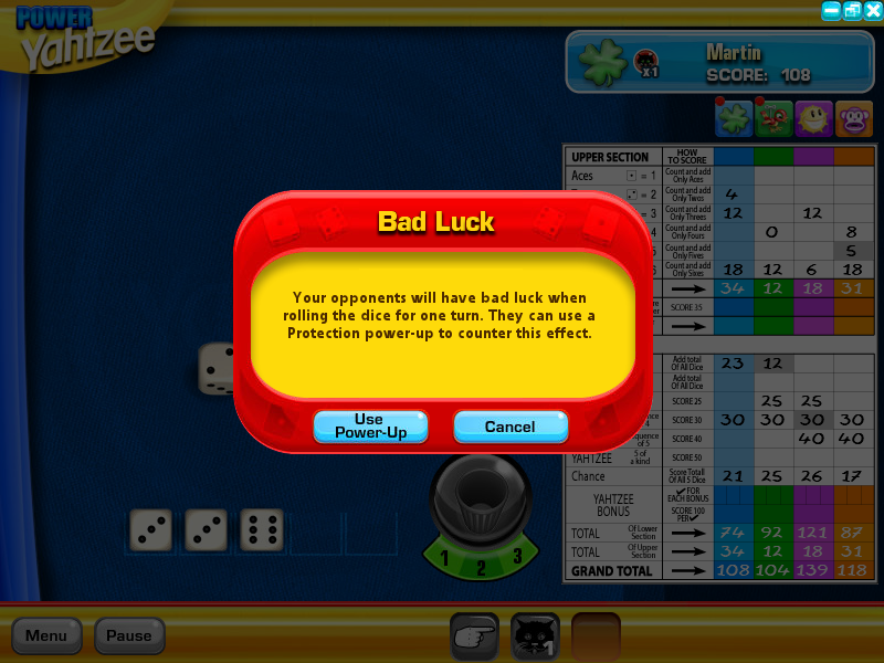 Yahtzee (Windows) screenshot: Plus, I had a bit of bad luck.