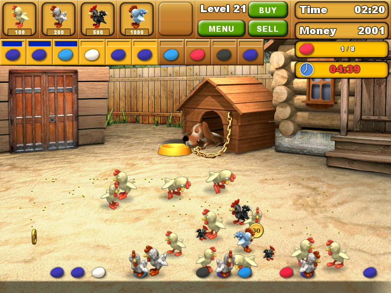 Chicken Chase (Windows) screenshot: Another type of eggs is added on level 21