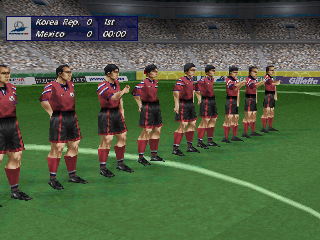 World Cup 98 (PlayStation) screenshot: South Korea's pre-match ceremony.