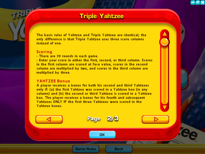 Yahtzee (Windows) screenshot: Triple Yahtzee explained.
