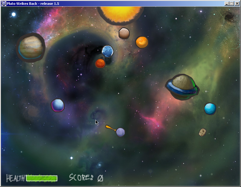 Pluto Strikes Back (Windows) screenshot: Starting a new game: Pluto steps up to bat as a meteor heads its way