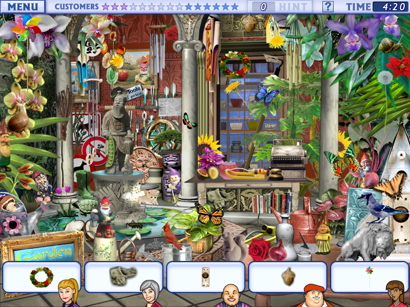 Little Shop of Treasures (Windows) screenshot: In a garden - the kitten's a nice detail