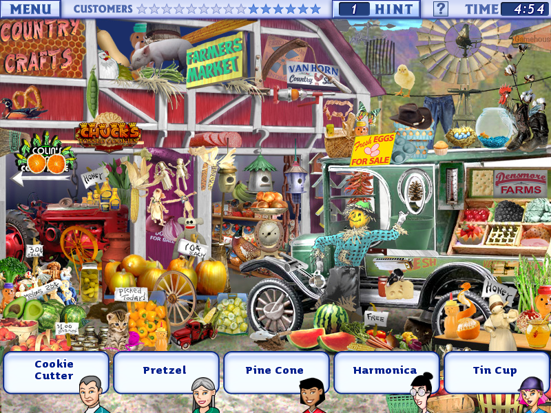 Little Shop of Treasures (Windows) screenshot: Like all good markets, we have pretzels and a harmonica for sale....