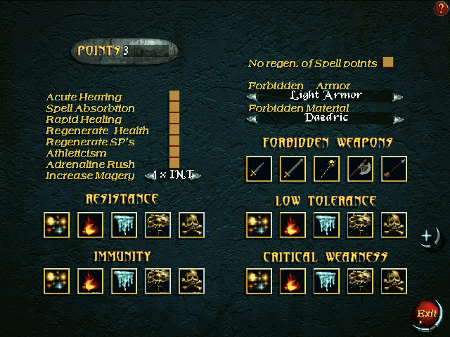 An Elder Scrolls Legend: Battlespire (DOS) screenshot: Advantages and disadvantages