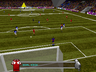 VR Soccer '96 (PlayStation) screenshot: Goal kick