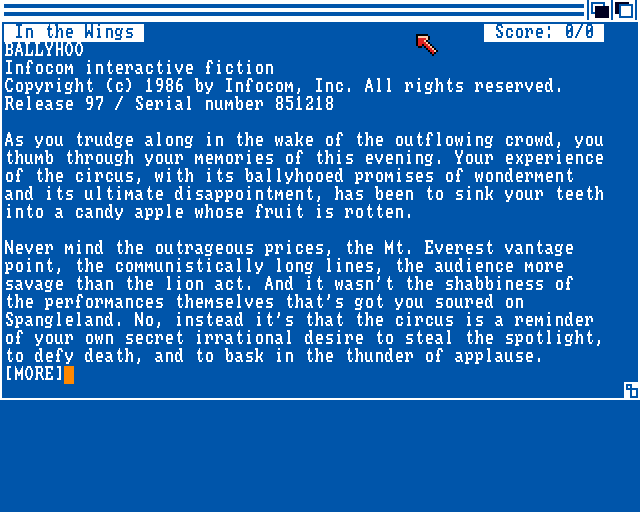 Ballyhoo (Amiga) screenshot: Title screen / Starting location