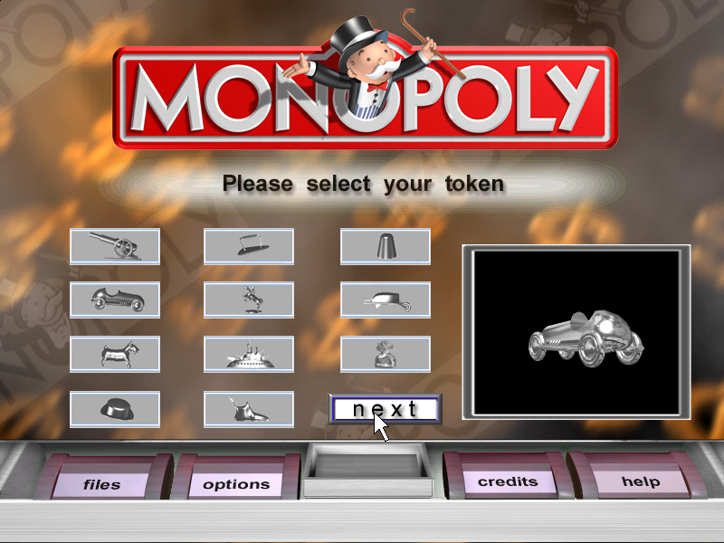 Monopoly (Windows) screenshot: Choose your token.