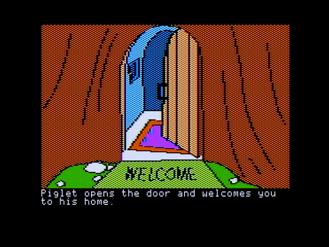 Winnie the Pooh in the Hundred Acre Wood (Apple II) screenshot: Entrance to Piglet's house