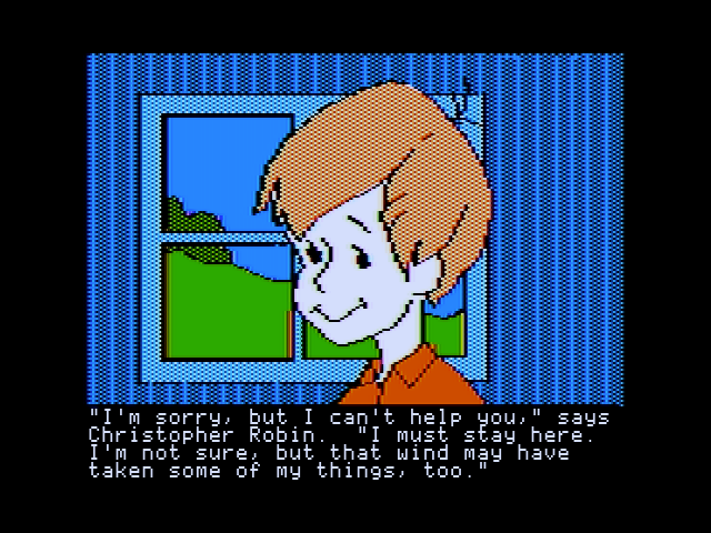 Winnie the Pooh in the Hundred Acre Wood (Apple II) screenshot: Christopher Robin