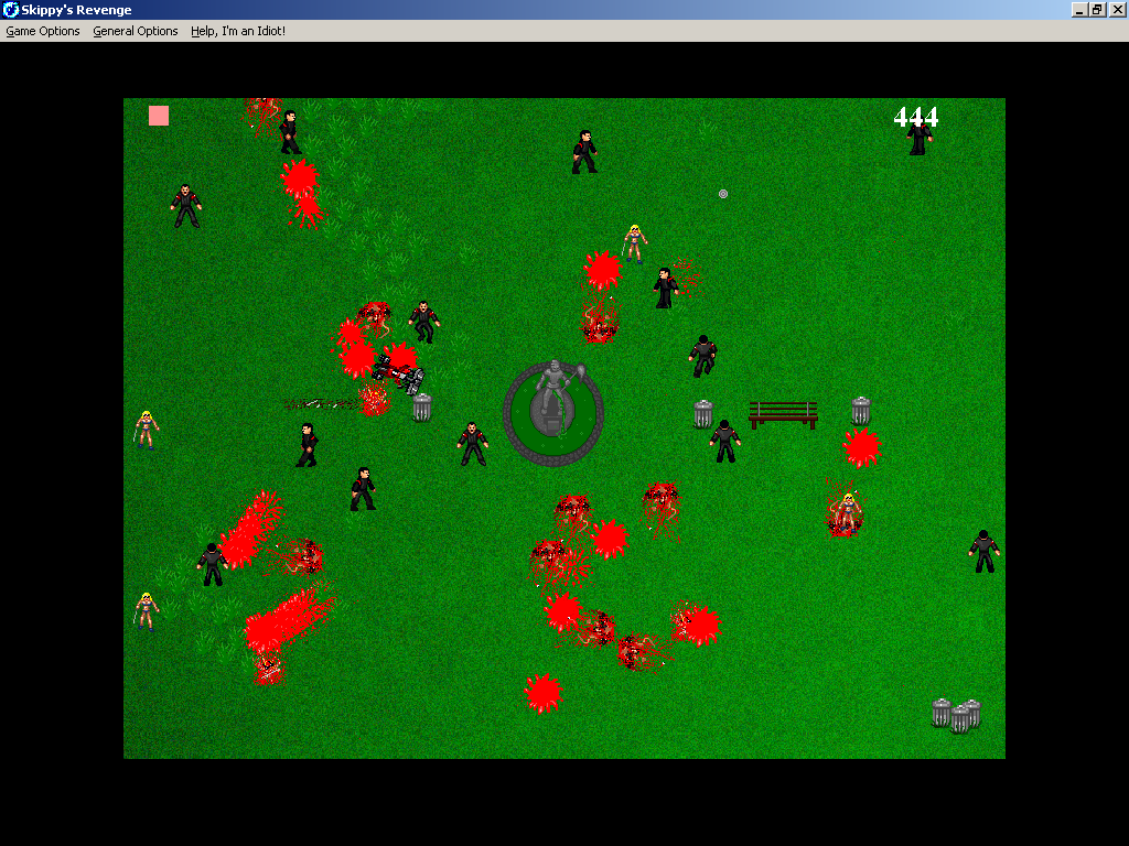 Skippy's Revenge (Windows) screenshot: The game's distinctive visual trademark is the bloody smear.