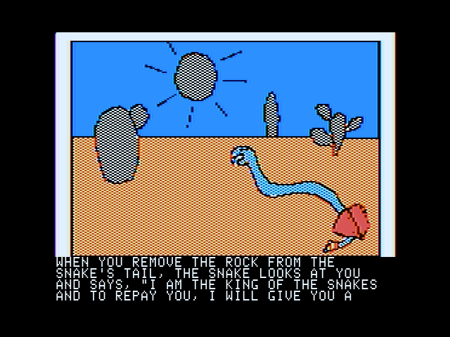 Hi-Res Adventure #2: The Wizard and the Princess (Apple II) screenshot: This snake is trapped under a rock.