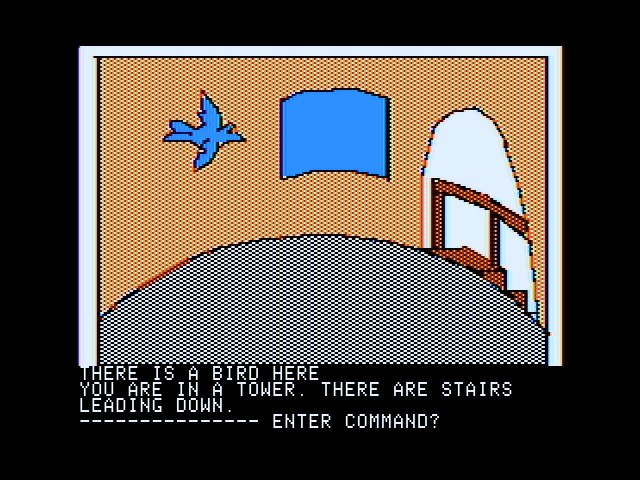 Hi-Res Adventure #2: The Wizard and the Princess (Apple II) screenshot: This little bird is not an ordinary bird...