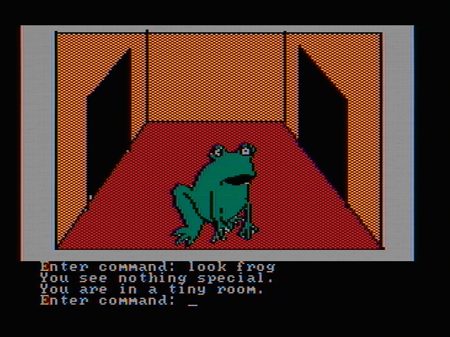 Hi-Res Adventure #2: The Wizard and the Princess (PC Booter) screenshot: Hmm, nothing special about this giant frog (CGA with composite monitor)