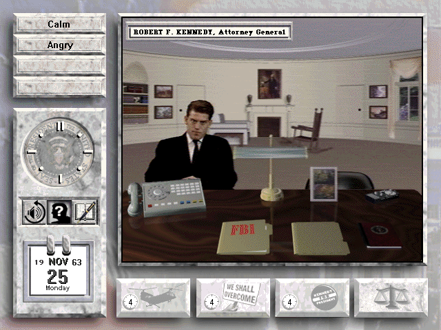 Reelect JFK (Windows 3.x) screenshot: Bobby, the Hutch to your Starsky