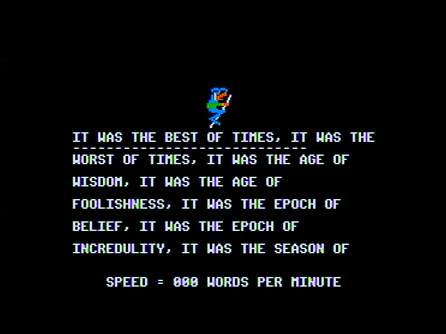 Wizard of Id's WizType (Apple II) screenshot: Quick, type this paragraph!