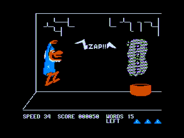 Wizard of Id's WizType (Apple II) screenshot: Zap! I've won this round...