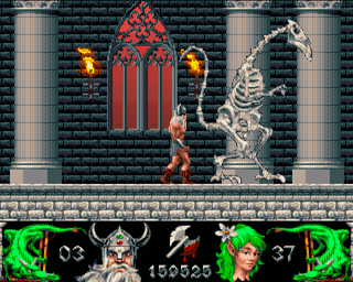 Deliverance: Stormlord II (Amiga) screenshot: Poor thing got turned into a skeleton