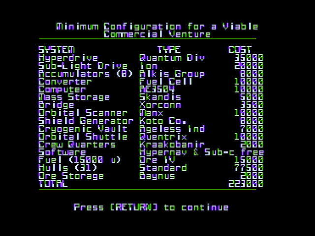 Universe (Apple II) screenshot: Some useful information...