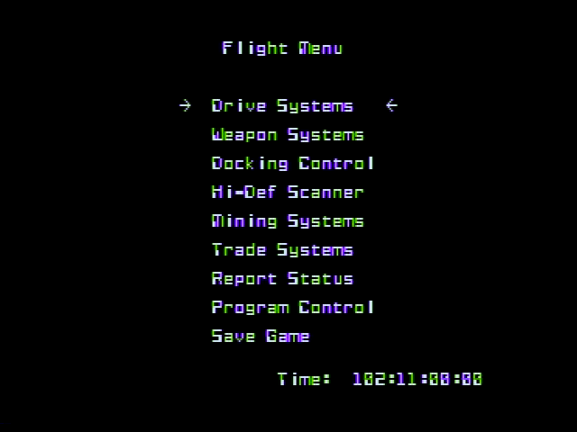 Universe (Apple II) screenshot: The flight menu