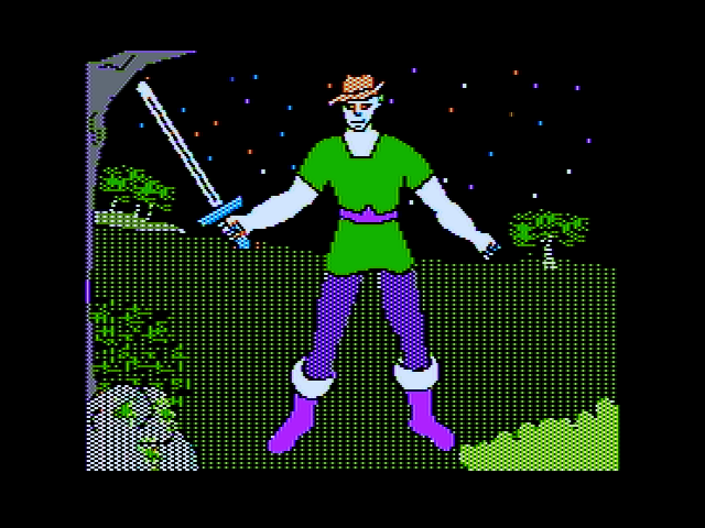 Realms of Darkness (Apple II) screenshot: Facing a mean looking guy with a sword