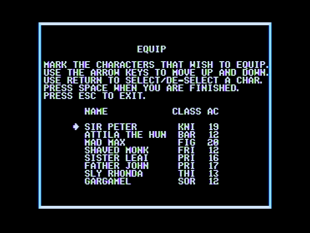 Realms of Darkness (Apple II) screenshot: You can equip characters with various items