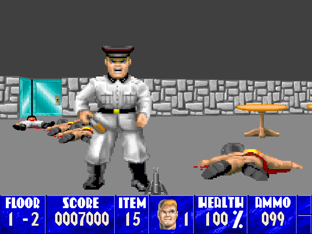 Wolfenstein 3D (Macintosh) screenshot: White uniformed nazi Officer