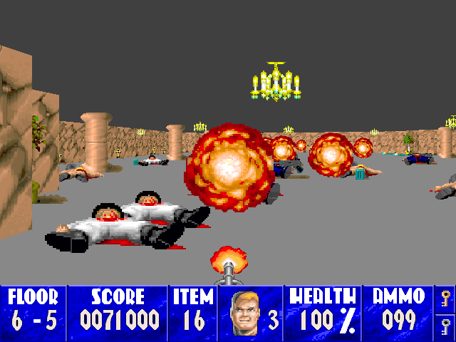 Wolfenstein 3D (Macintosh) screenshot: Nazipocalypse thanks to the flamethrower.